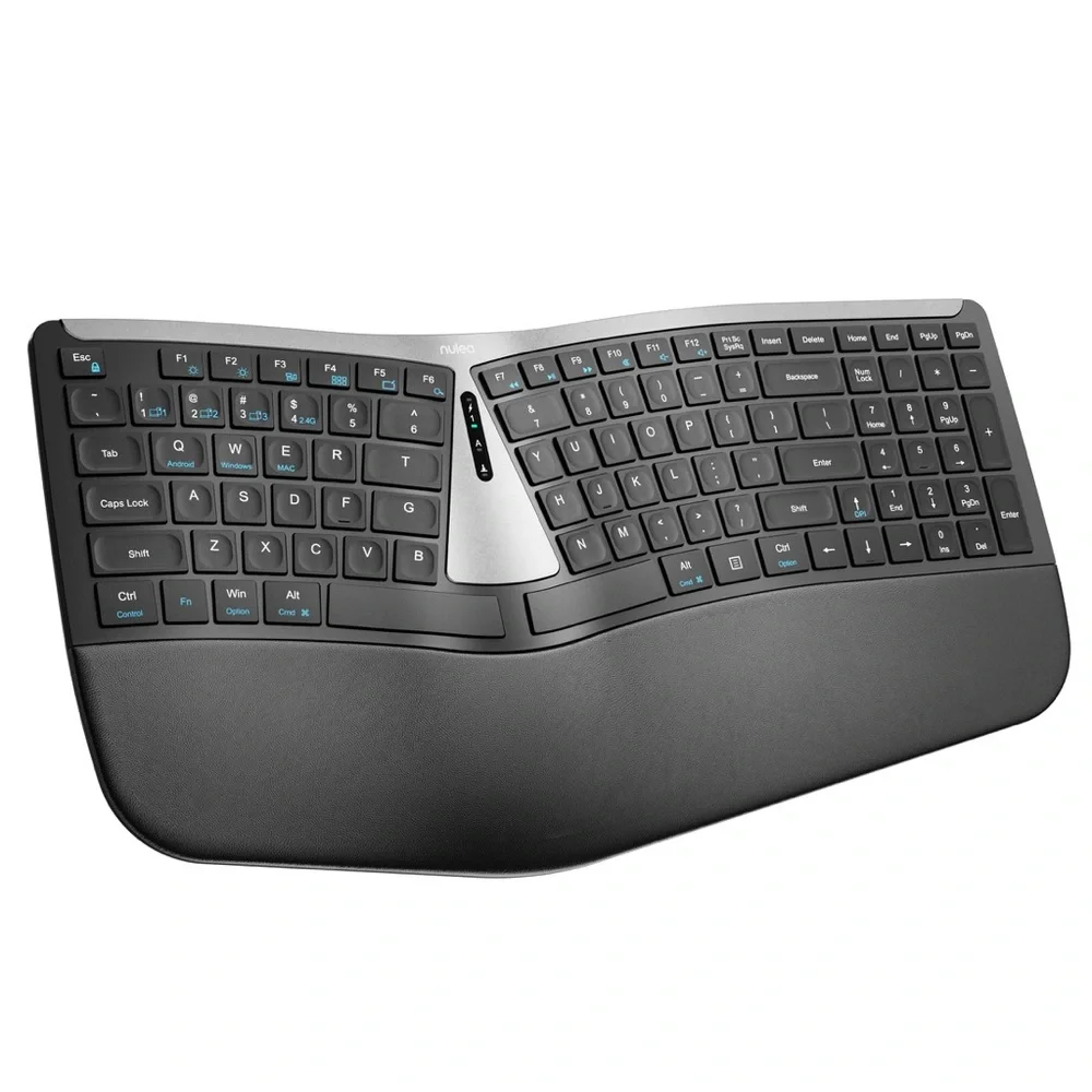 Nulea RT07B Ergonomic Wireless Keyboard Split Wrist Rest Bluetooth USB-C Black